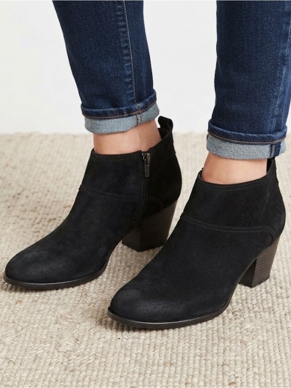 Ivanka Trump Black genuine Suede Ankle Booties  Classic Block Heel Zip 7